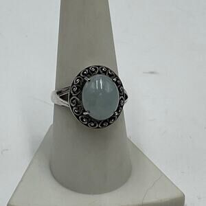 Sterling Silver CNA PRANDA
Jade Cabochon Filigree Cocktail Ring Size 9 - 4.7g‎